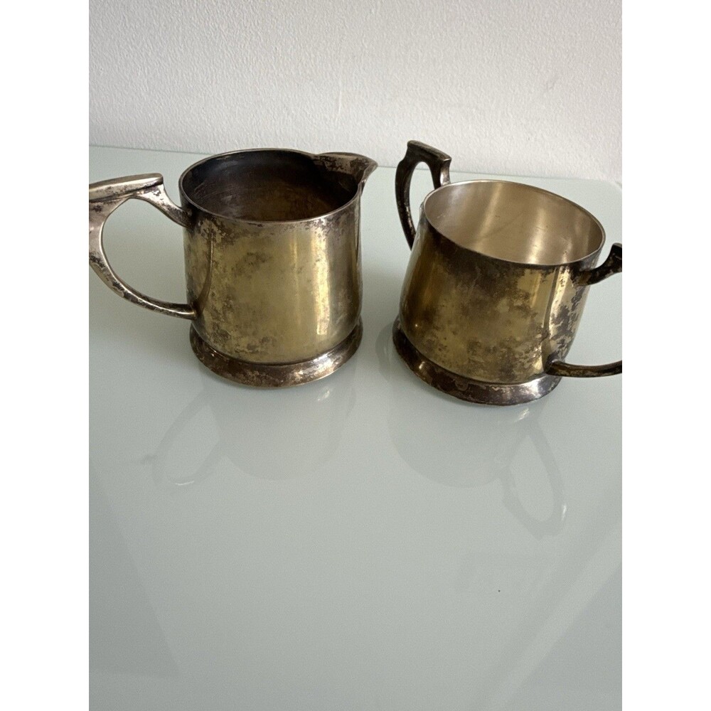 Vintage Silverplate Creamer & Sugar Bowl Set Double Handle Tea Coffee Serving